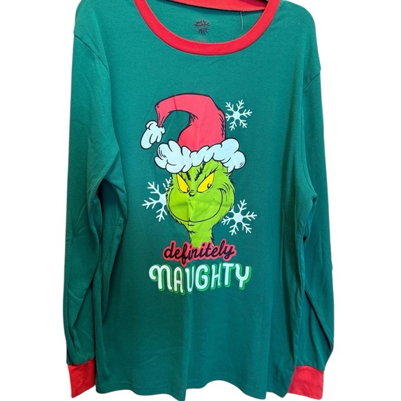 Dr. Seuss The Grinch Green and Red Long Sleeve Sleep Tee - Picture 1 of 6